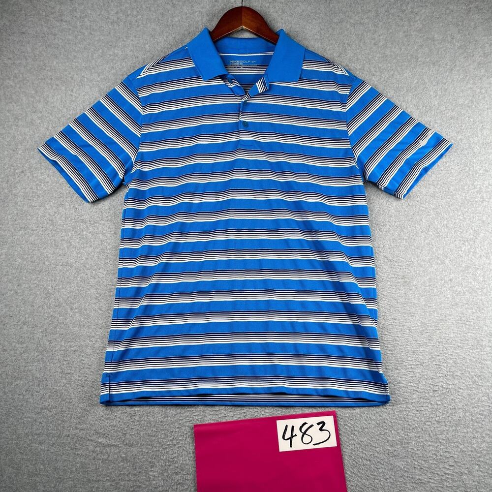 Nike Golf Standard Fit Polo Shirt Mens Medium Blue Striped Lightweight Golf